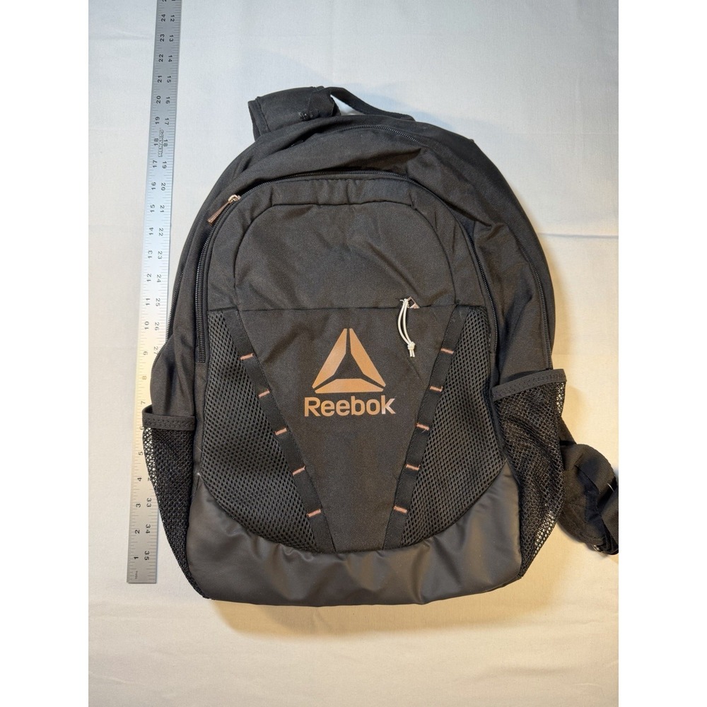 Reebok Maise Backpack Bookbag Black & Rose Gold Laptop Compartment Pockets
